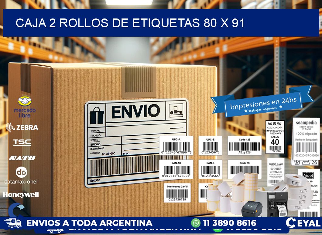 CAJA 2 ROLLOS DE ETIQUETAS 80 x 91