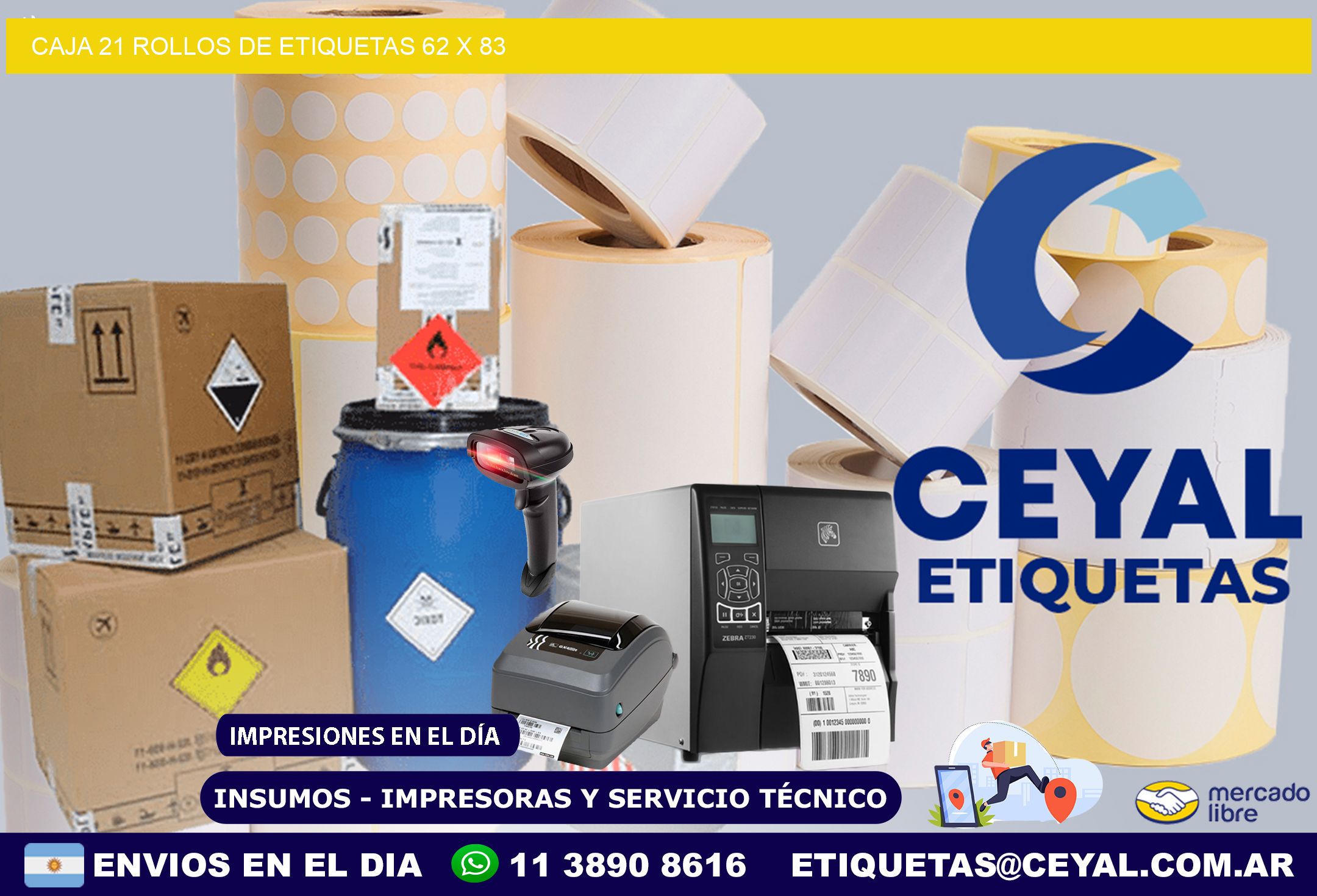 CAJA 21 ROLLOS DE ETIQUETAS 62 x 83