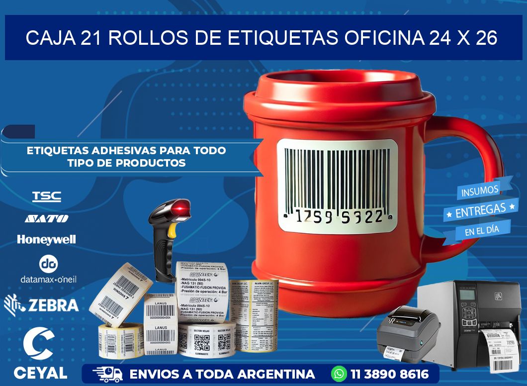 CAJA 21 ROLLOS DE ETIQUETAS OFICINA 24 x 26