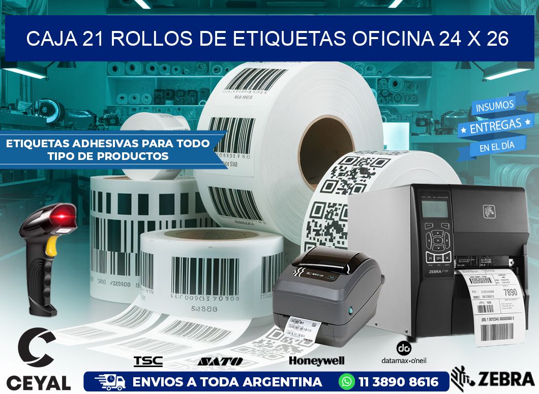 CAJA 21 ROLLOS DE ETIQUETAS OFICINA 24 x 26