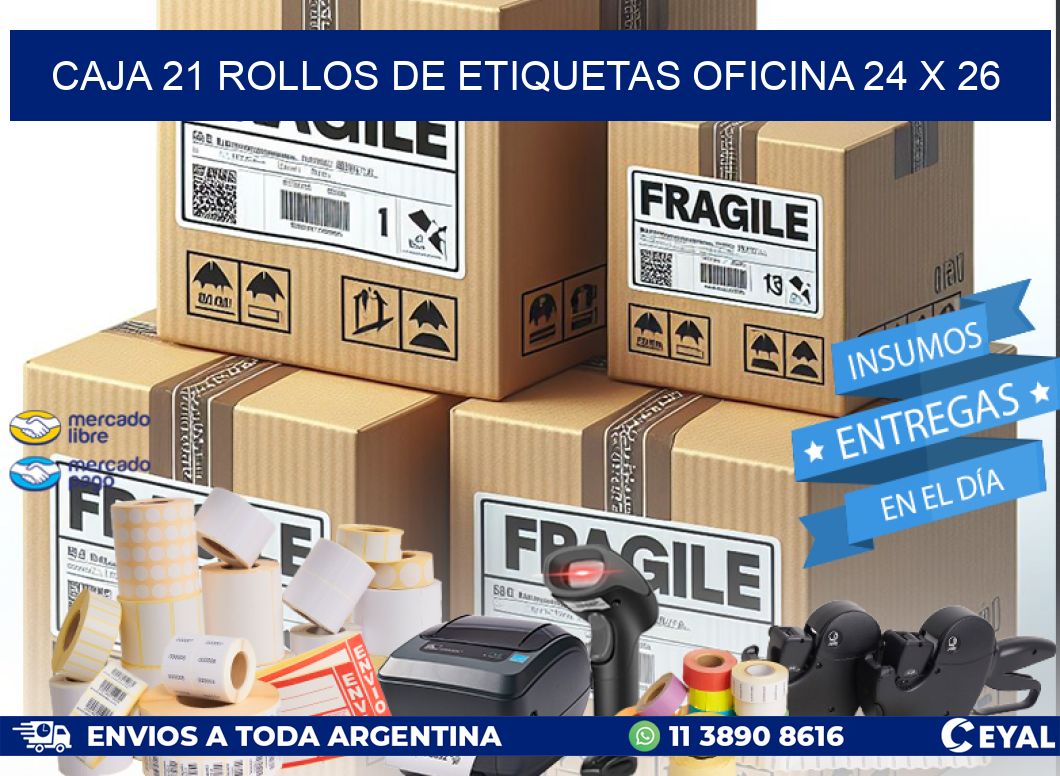 CAJA 21 ROLLOS DE ETIQUETAS OFICINA 24 x 26