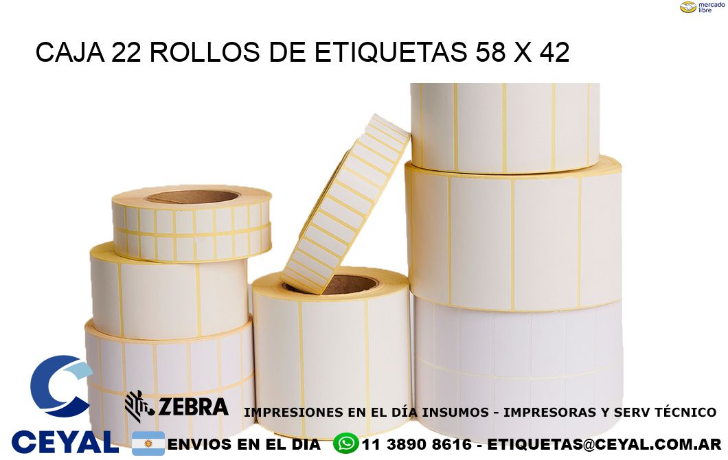 CAJA 22 ROLLOS DE ETIQUETAS 58 x 42