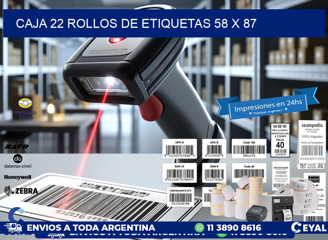 CAJA 22 ROLLOS DE ETIQUETAS 58 x 87