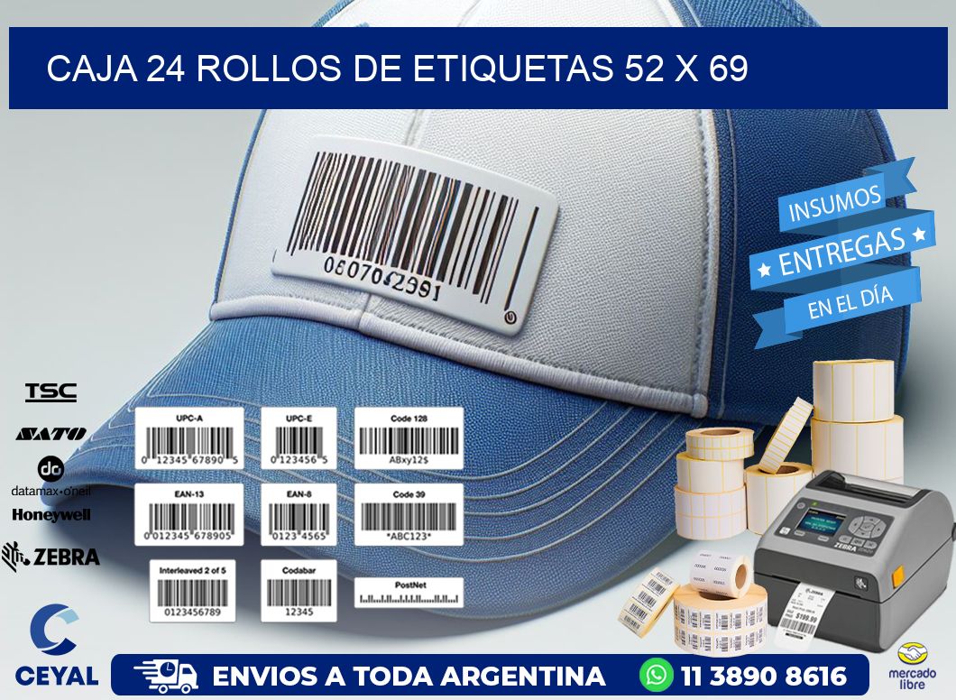 CAJA 24 ROLLOS DE ETIQUETAS 52 x 69