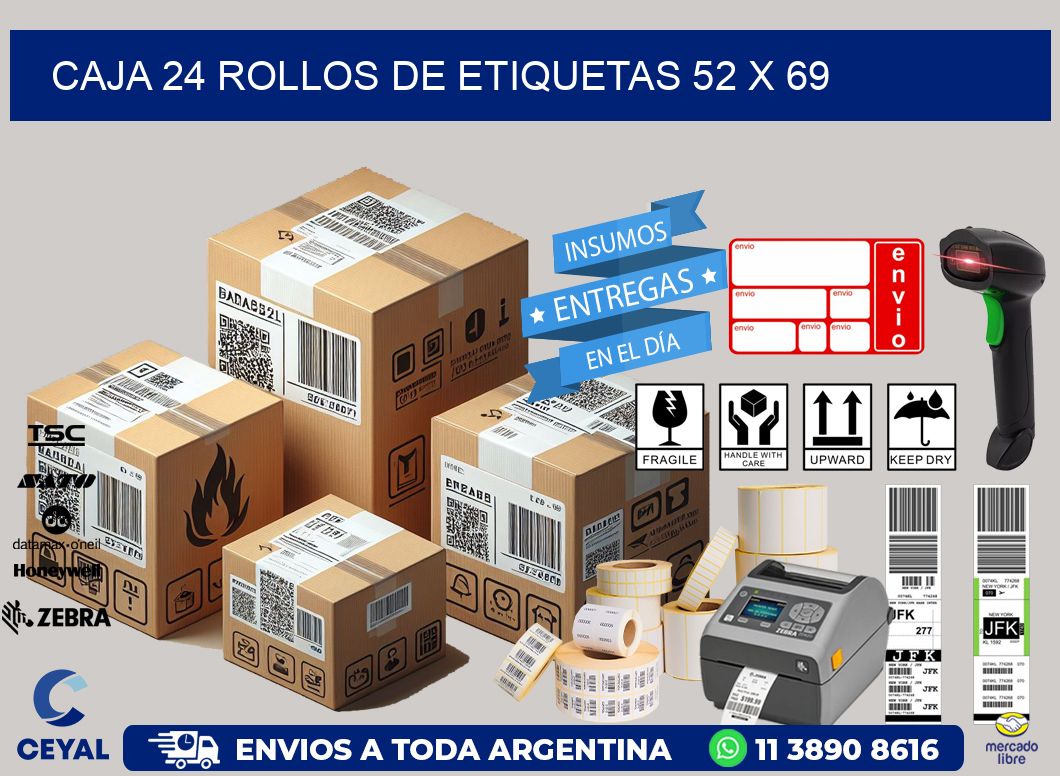 CAJA 24 ROLLOS DE ETIQUETAS 52 x 69