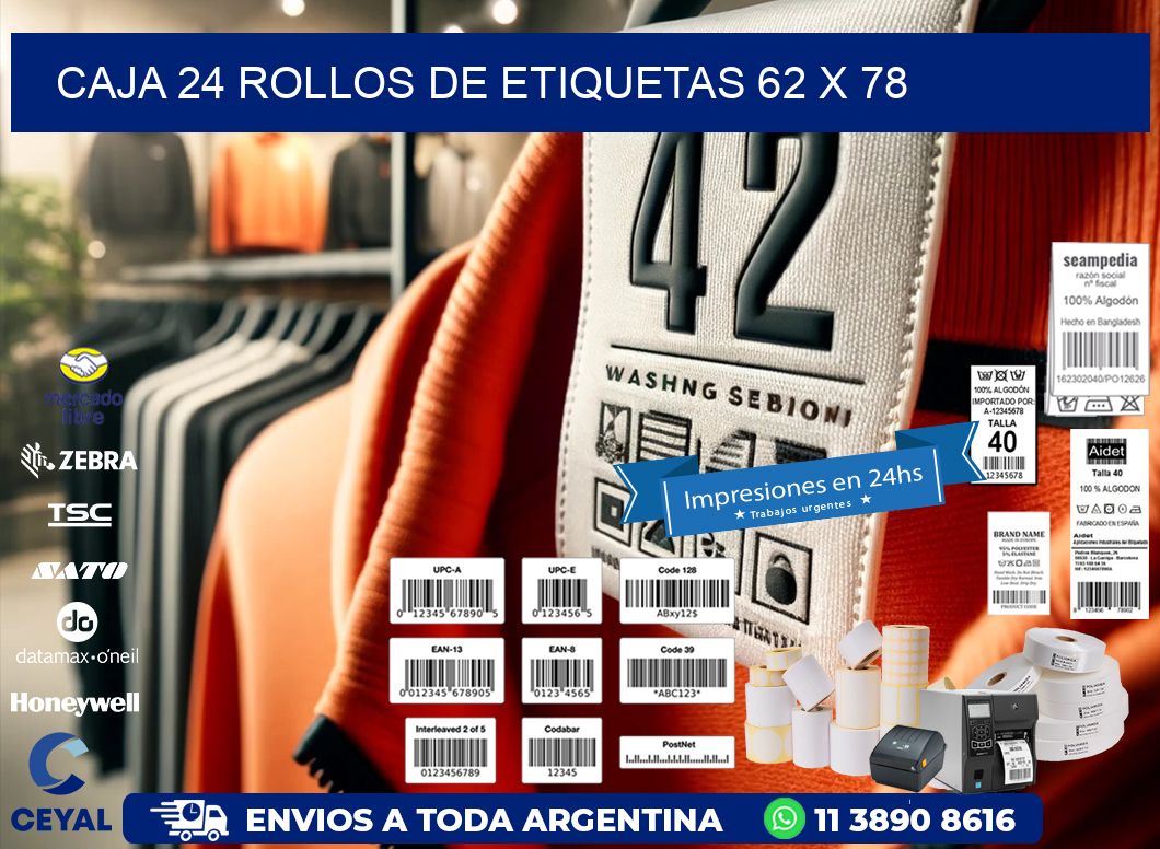 CAJA 24 ROLLOS DE ETIQUETAS 62 x 78
