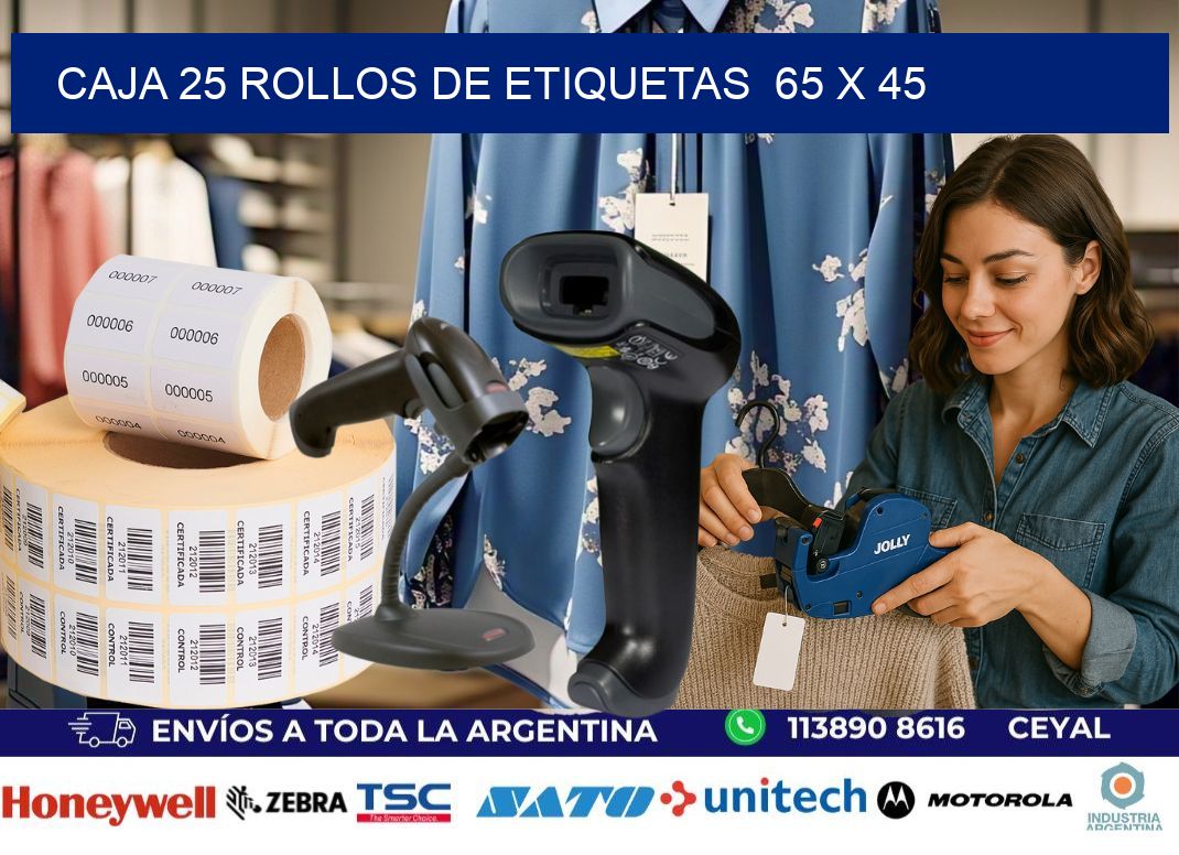 CAJA 25 ROLLOS DE ETIQUETAS  65 x 45