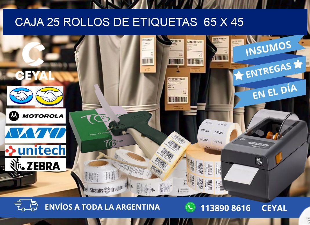 CAJA 25 ROLLOS DE ETIQUETAS  65 x 45