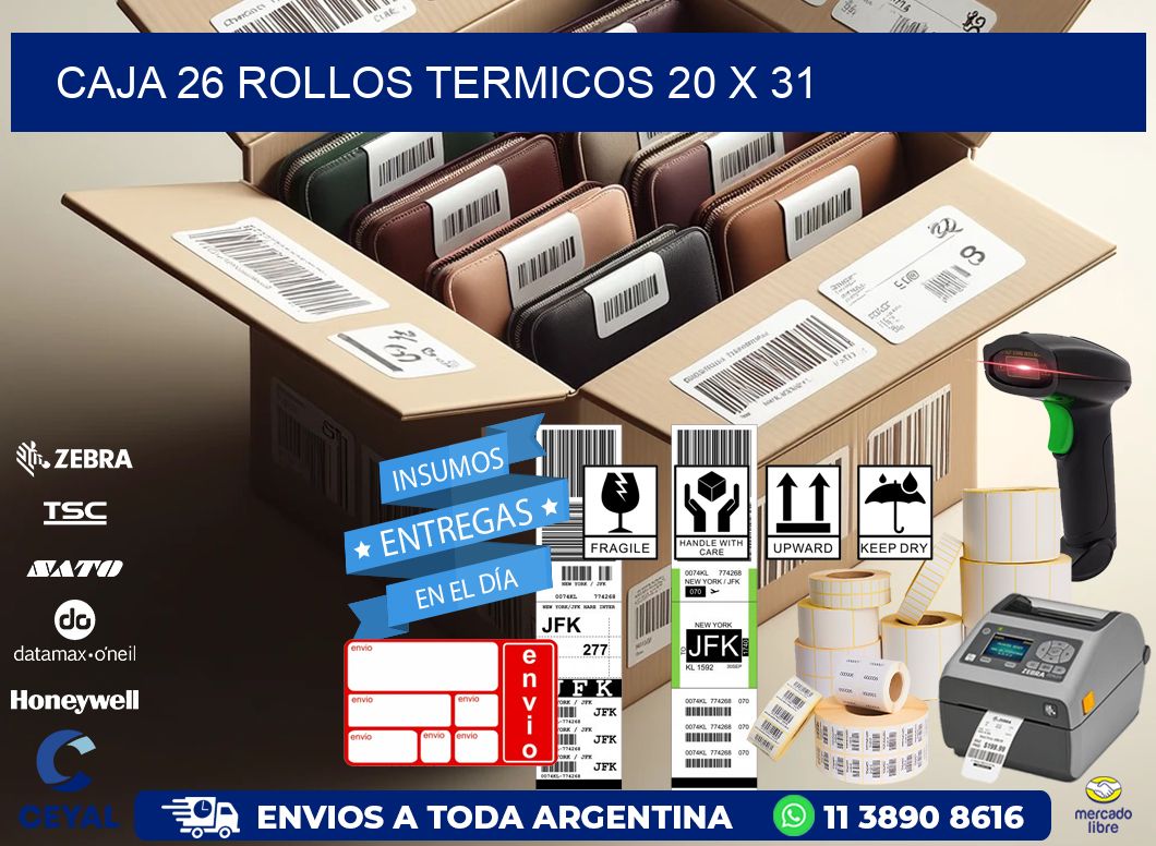 CAJA 26 ROLLOS TERMICOS 20 x 31