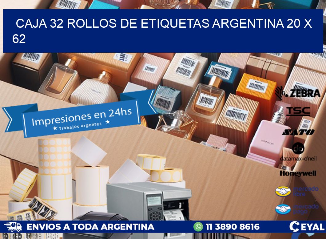 CAJA 32 ROLLOS DE ETIQUETAS ARGENTINA 20 x 62