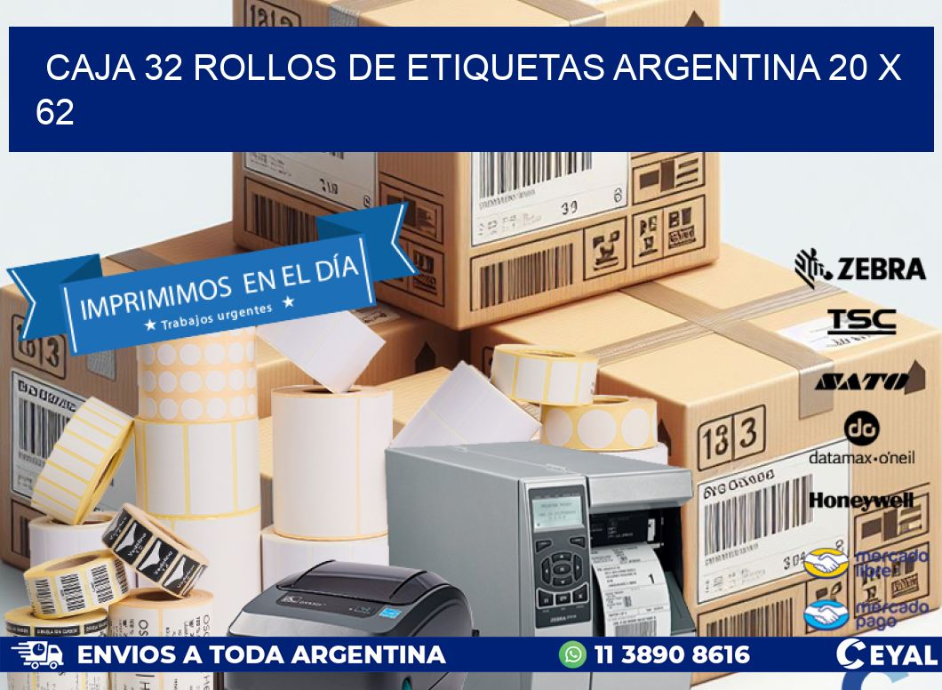 CAJA 32 ROLLOS DE ETIQUETAS ARGENTINA 20 x 62
