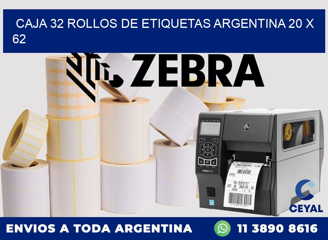 CAJA 32 ROLLOS DE ETIQUETAS ARGENTINA 20 x 62