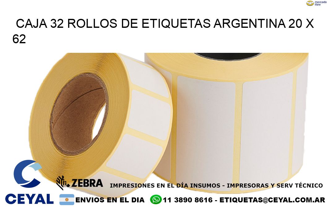 CAJA 32 ROLLOS DE ETIQUETAS ARGENTINA 20 x 62