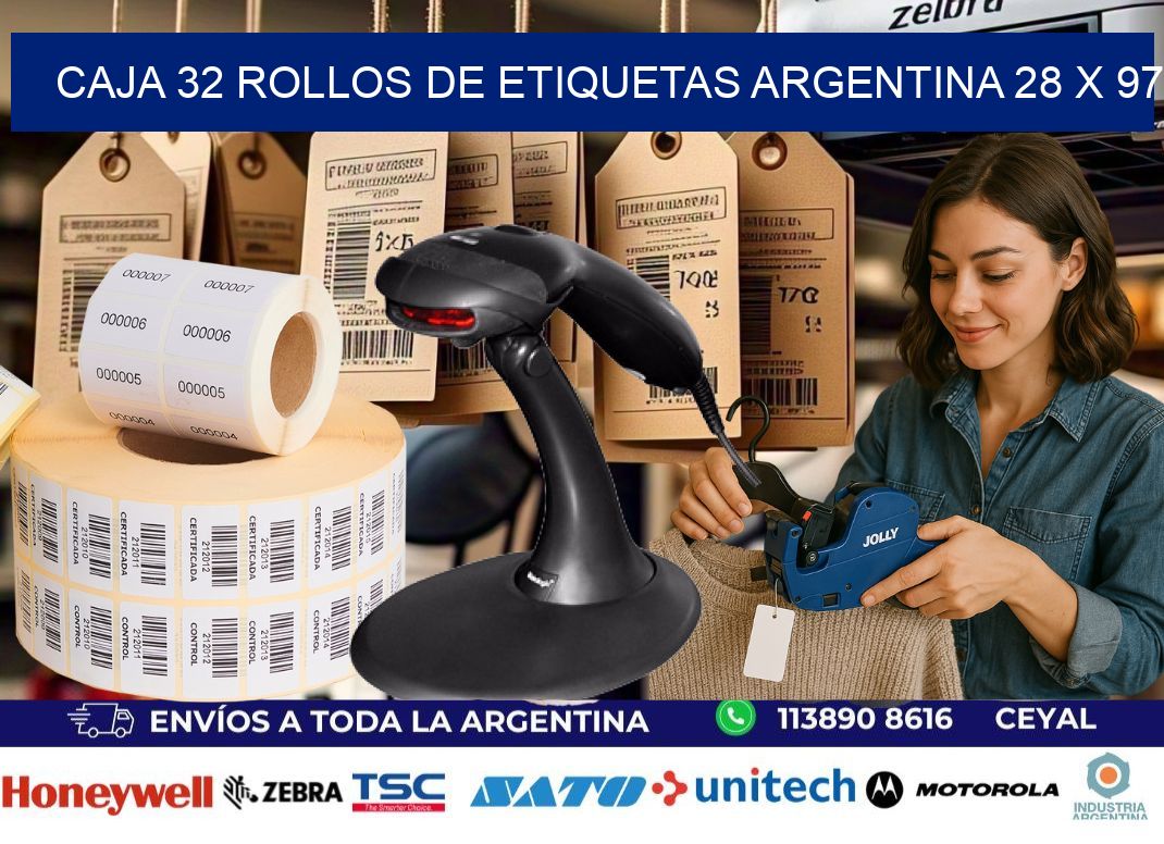 CAJA 32 ROLLOS DE ETIQUETAS ARGENTINA 28 x 97