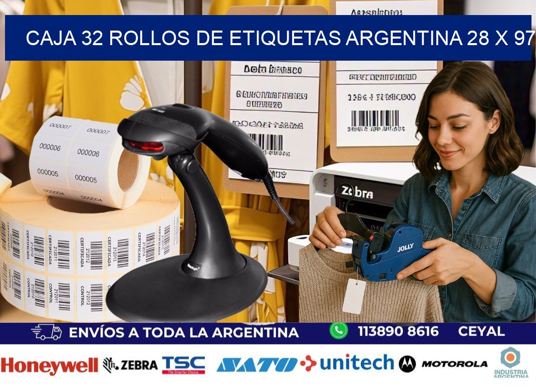 CAJA 32 ROLLOS DE ETIQUETAS ARGENTINA 28 x 97