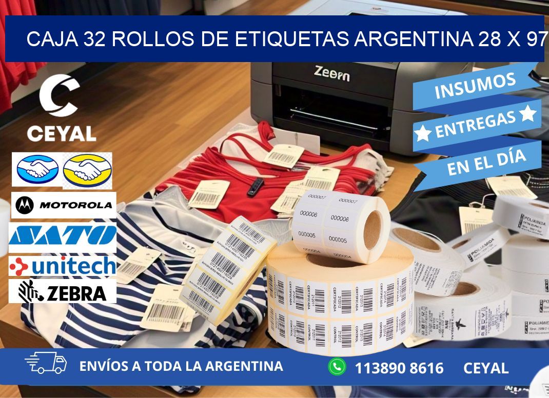 CAJA 32 ROLLOS DE ETIQUETAS ARGENTINA 28 x 97