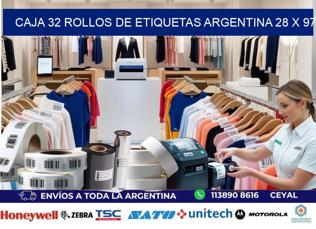 CAJA 32 ROLLOS DE ETIQUETAS ARGENTINA 28 x 97