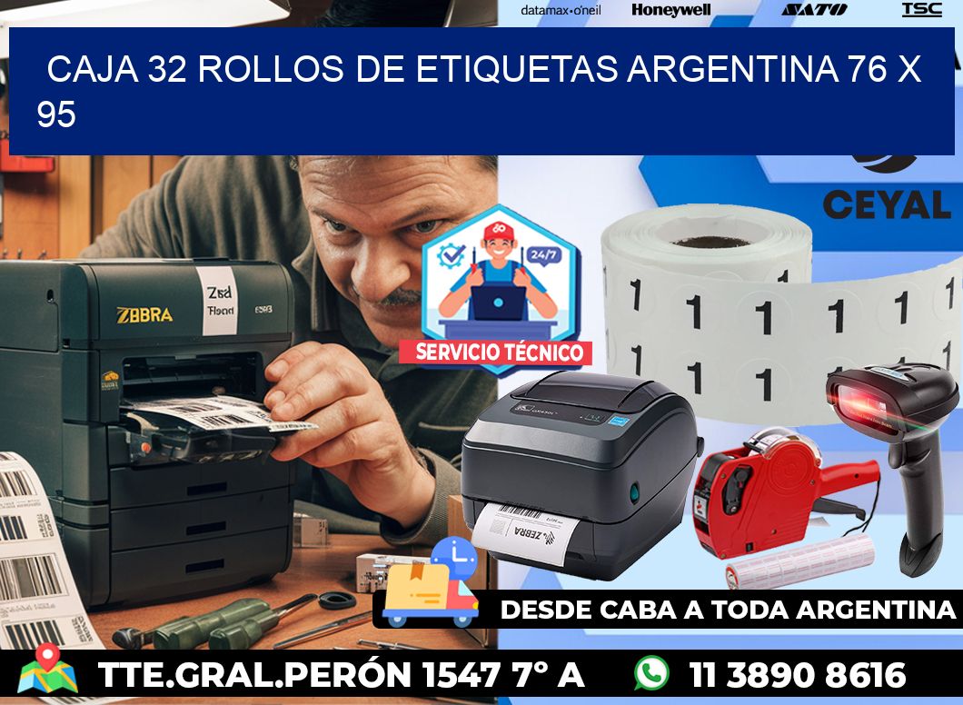 CAJA 32 ROLLOS DE ETIQUETAS ARGENTINA 76 x 95