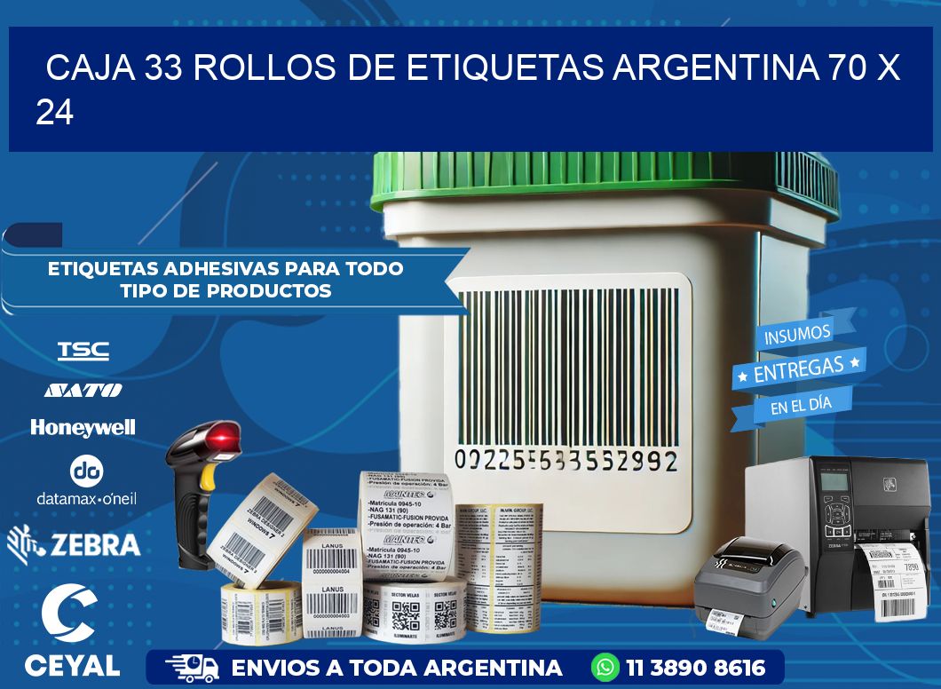CAJA 33 ROLLOS DE ETIQUETAS ARGENTINA 70 x 24
