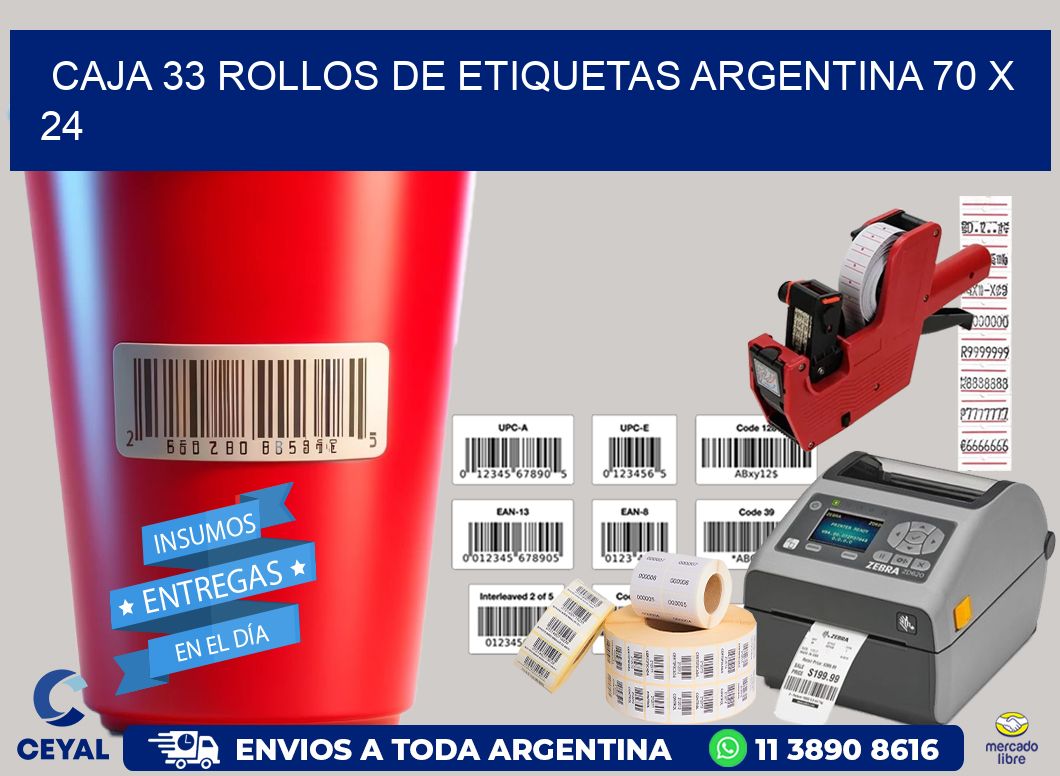 CAJA 33 ROLLOS DE ETIQUETAS ARGENTINA 70 x 24
