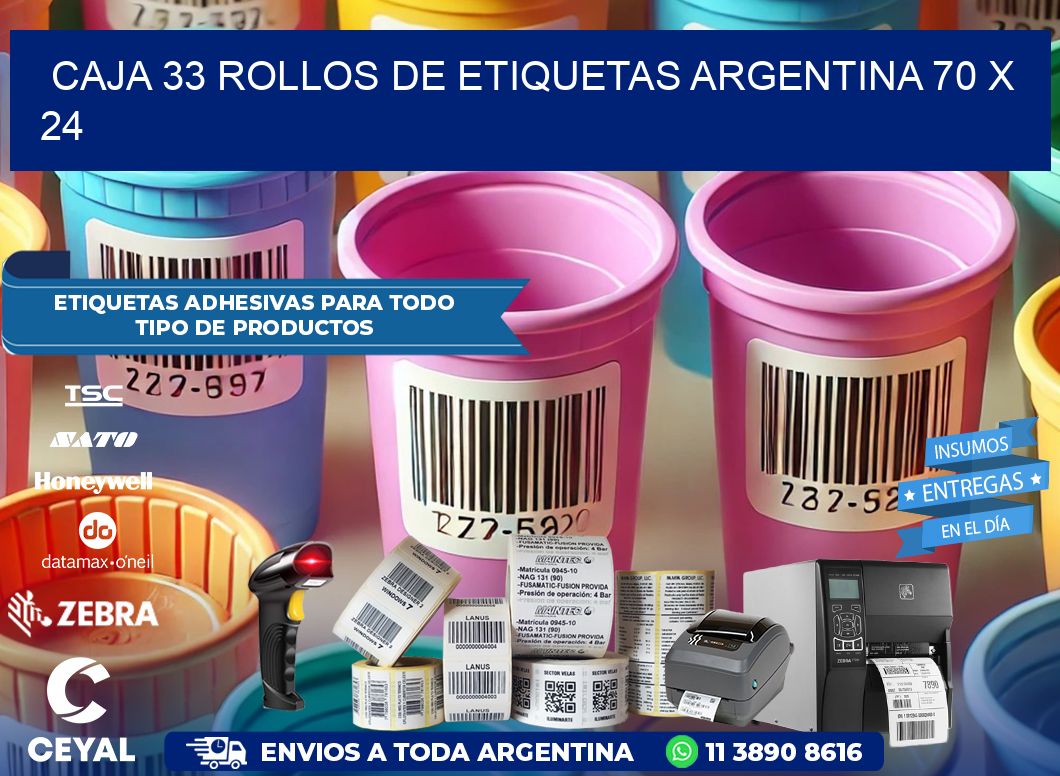 CAJA 33 ROLLOS DE ETIQUETAS ARGENTINA 70 x 24
