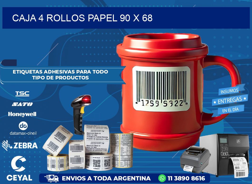 CAJA 4 ROLLOS PAPEL 90 x 68