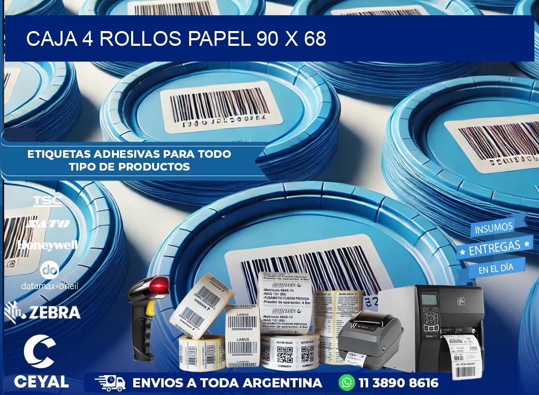 CAJA 4 ROLLOS PAPEL 90 x 68