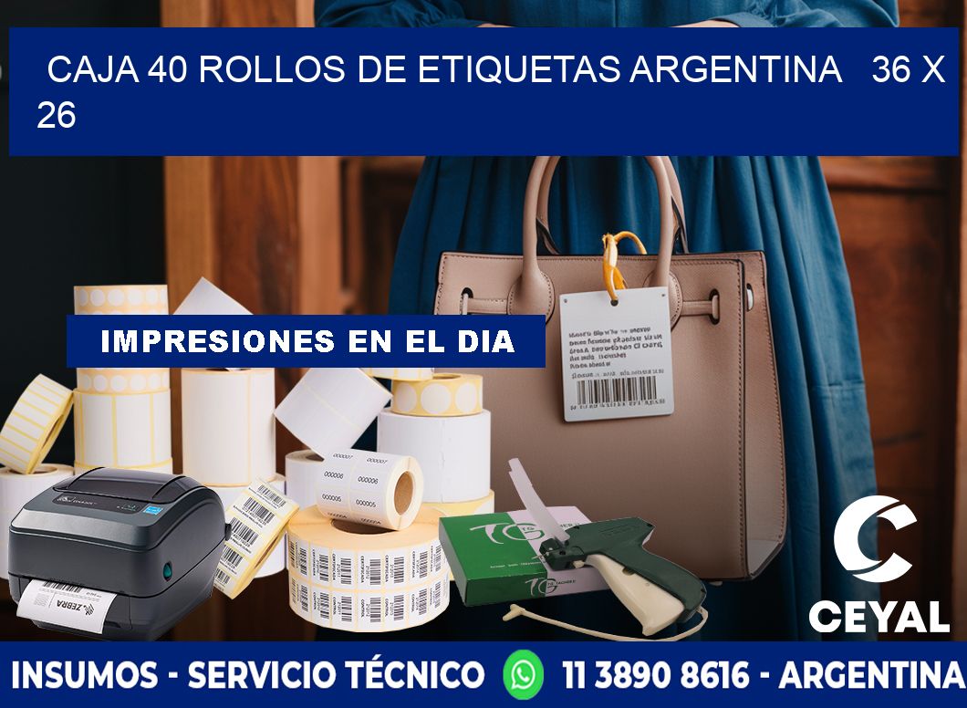 CAJA 40 ROLLOS DE ETIQUETAS ARGENTINA 36 x 26