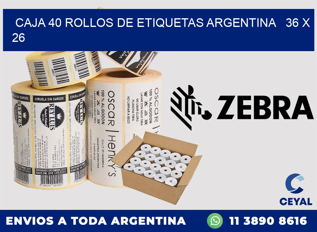 CAJA 40 ROLLOS DE ETIQUETAS ARGENTINA   36 x 26