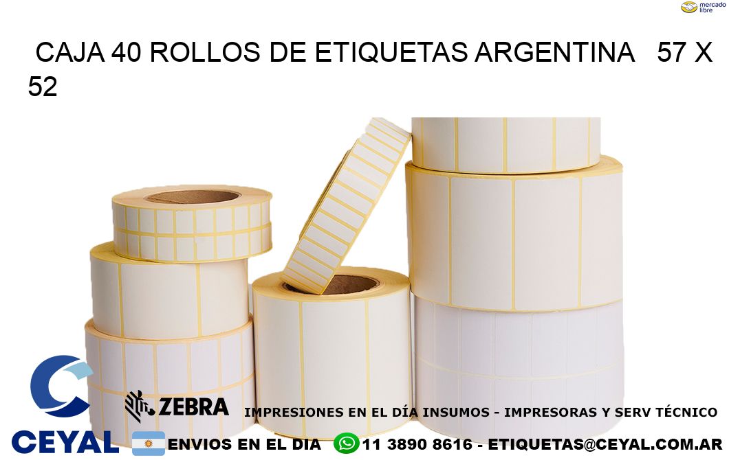 CAJA 40 ROLLOS DE ETIQUETAS ARGENTINA   57 x 52
