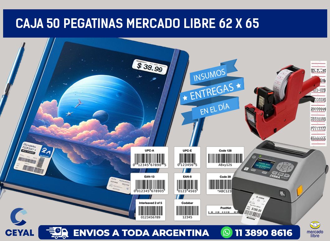 CAJA 50 PEGATINAS MERCADO LIBRE 62 x 65