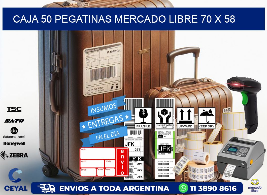 CAJA 50 PEGATINAS MERCADO LIBRE 70 x 58