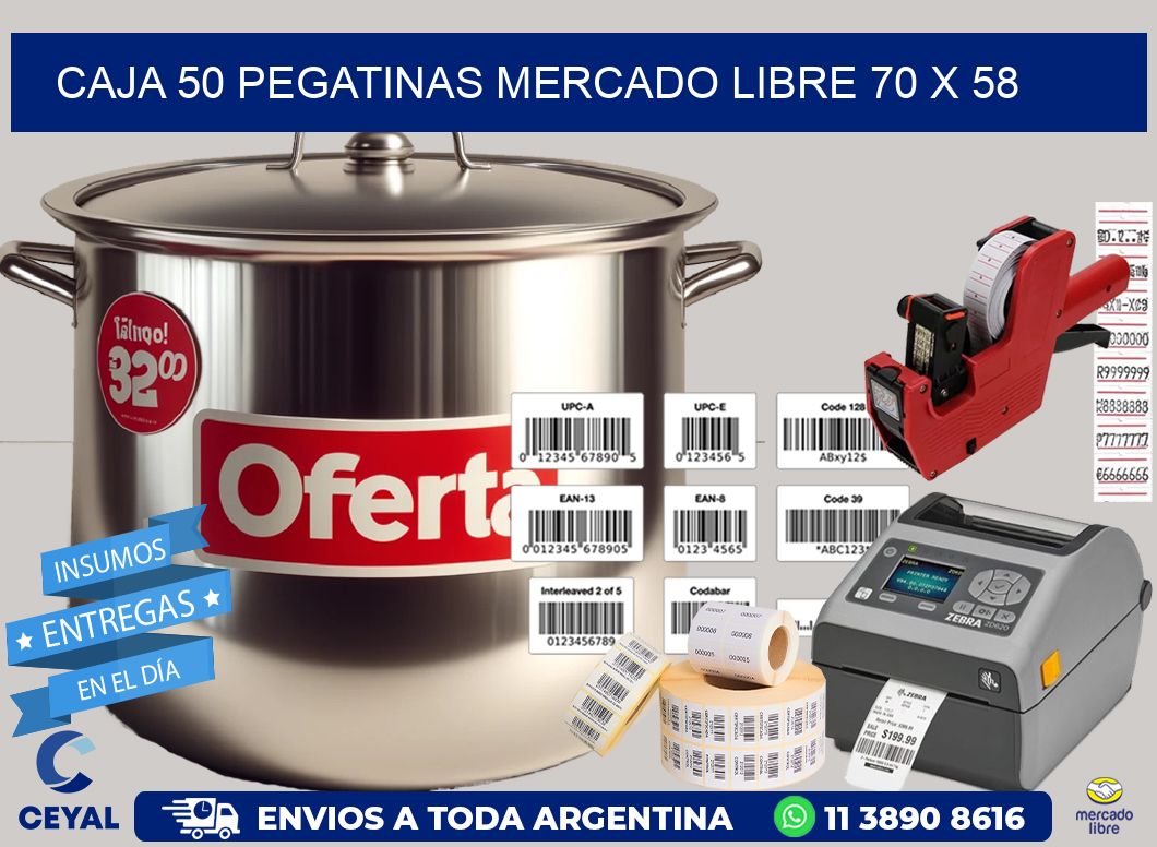 CAJA 50 PEGATINAS MERCADO LIBRE 70 x 58