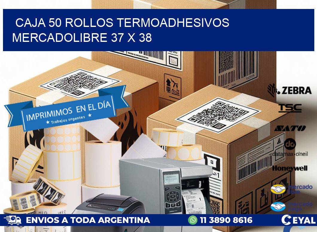 CAJA 50 ROLLOS TERMOADHESIVOS MERCADOLIBRE 37 x 38