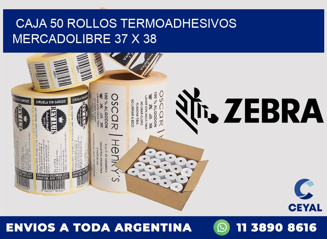 CAJA 50 ROLLOS TERMOADHESIVOS MERCADOLIBRE 37 x 38