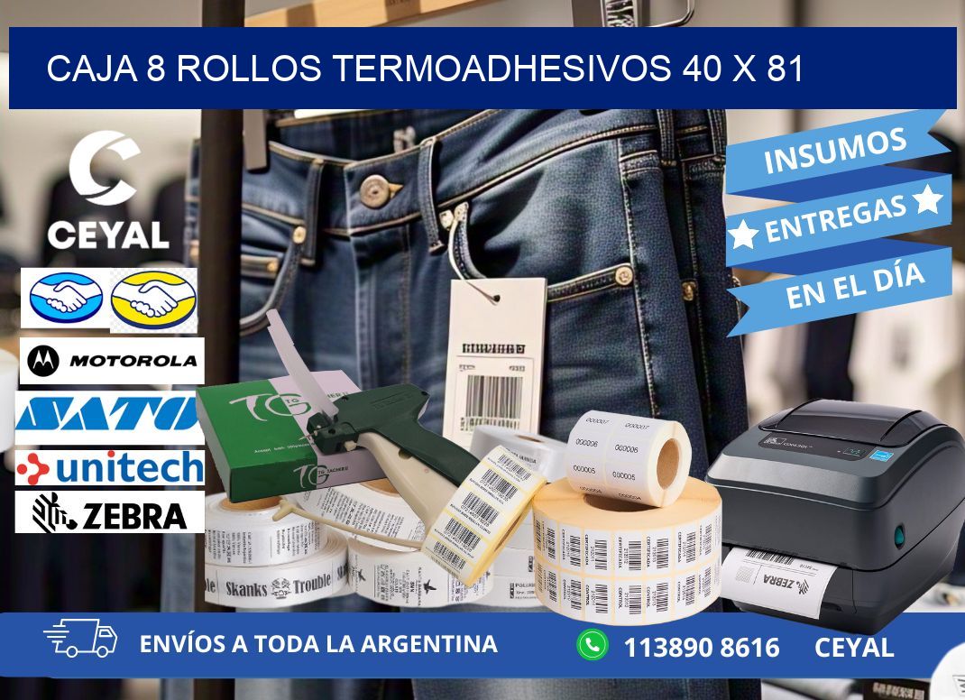 CAJA 8 ROLLOS TERMOADHESIVOS 40 x 81