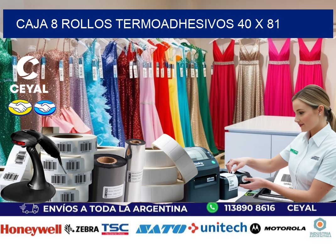CAJA 8 ROLLOS TERMOADHESIVOS 40 x 81