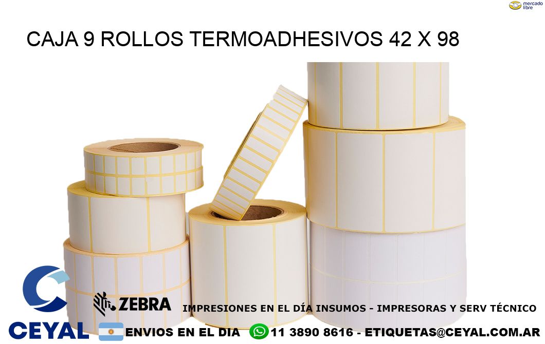 CAJA 9 ROLLOS TERMOADHESIVOS 42 x 98