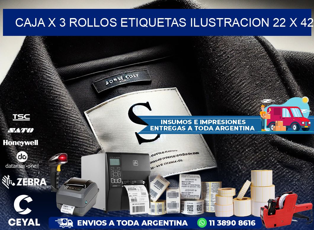 Caja X 3 Rollos Etiquetas Ilustracion 22 x 42