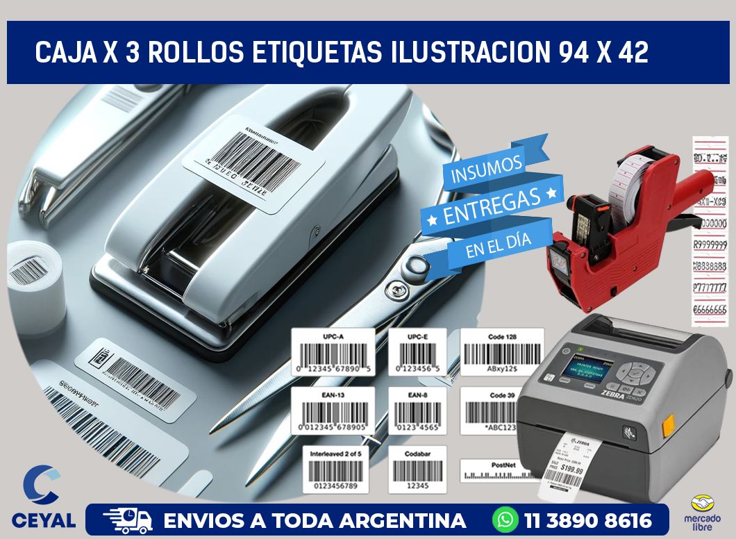 Caja X 3 Rollos Etiquetas Ilustracion 94 x 42