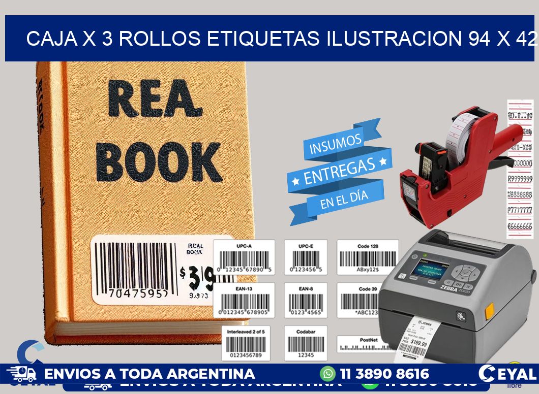 Caja X 3 Rollos Etiquetas Ilustracion 94 x 42