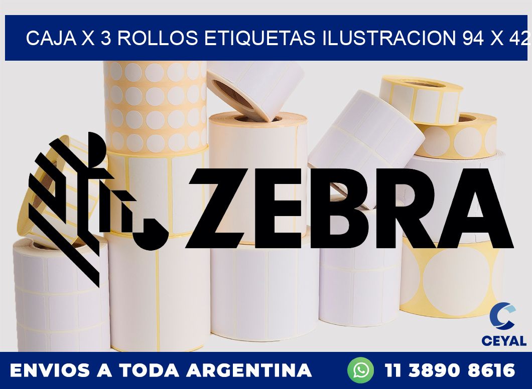Caja X 3 Rollos Etiquetas Ilustracion 94 x 42