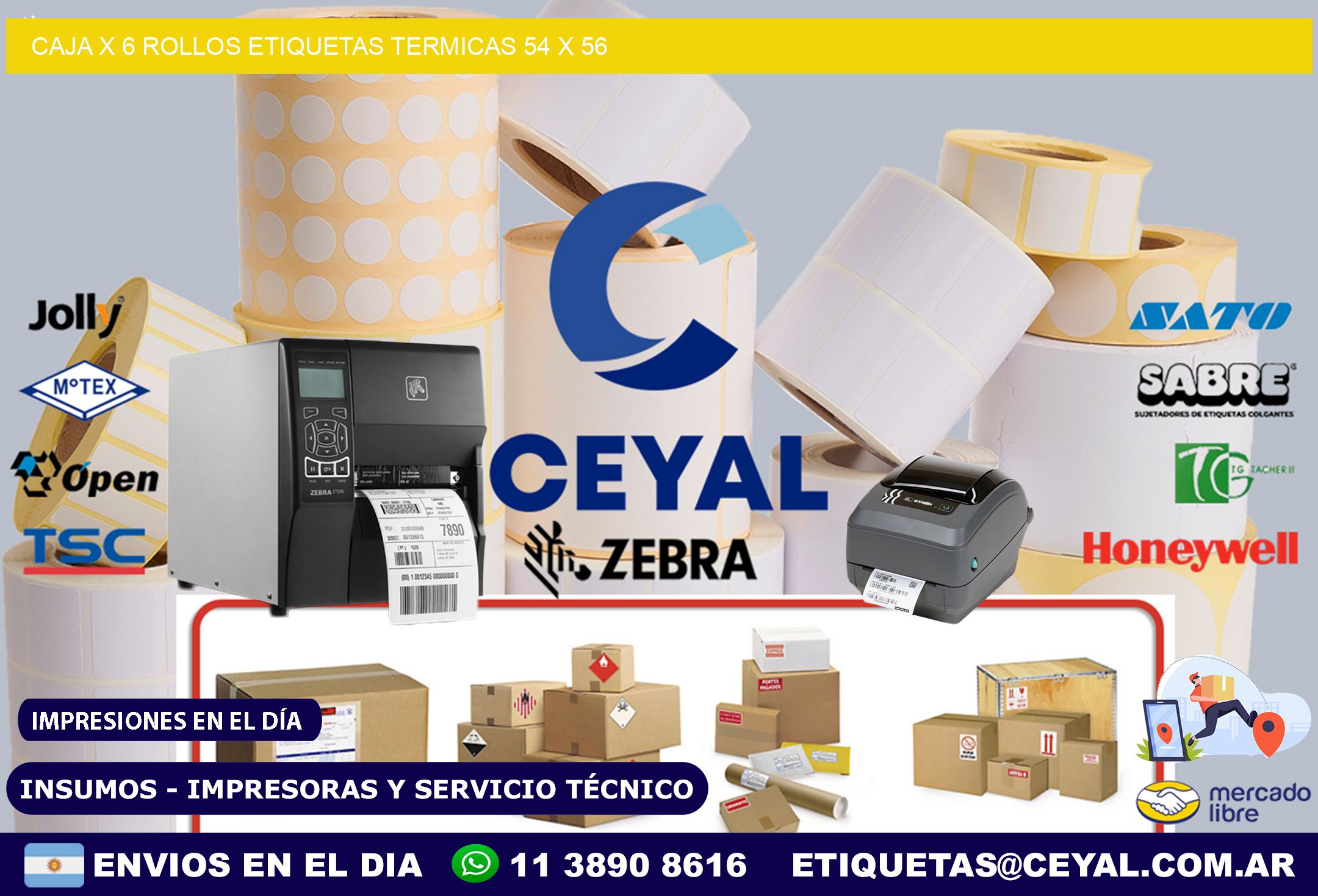 Caja X 6 Rollos Etiquetas termicas 54 x 56