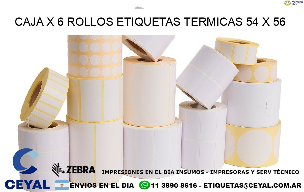 Caja X 6 Rollos Etiquetas termicas 54 x 56