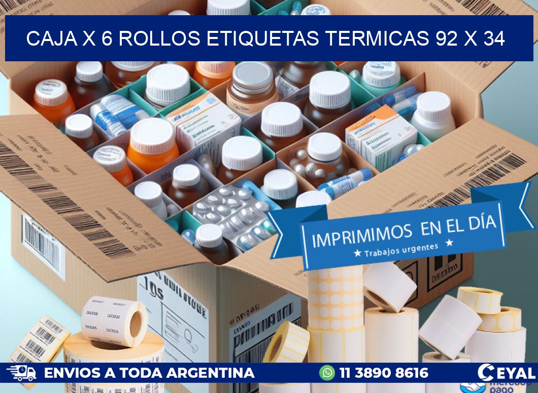 Caja X 6 Rollos Etiquetas termicas 92 x 34