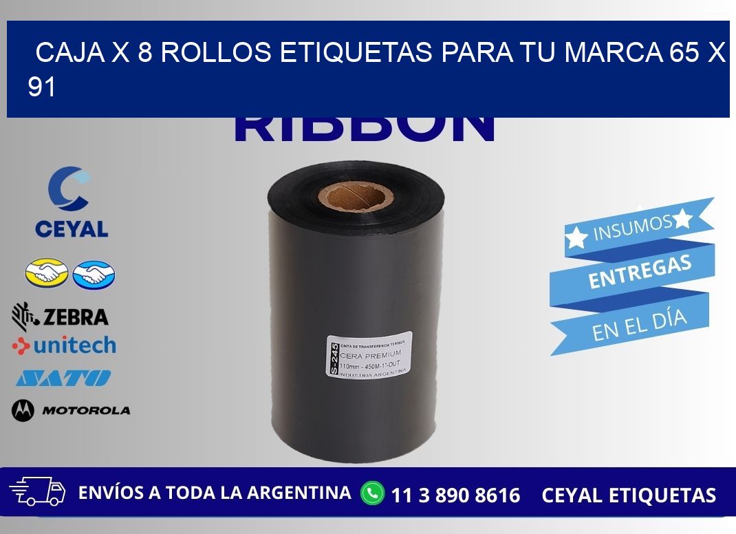 Caja X 8 Rollos Etiquetas para tu marca 65 x 91