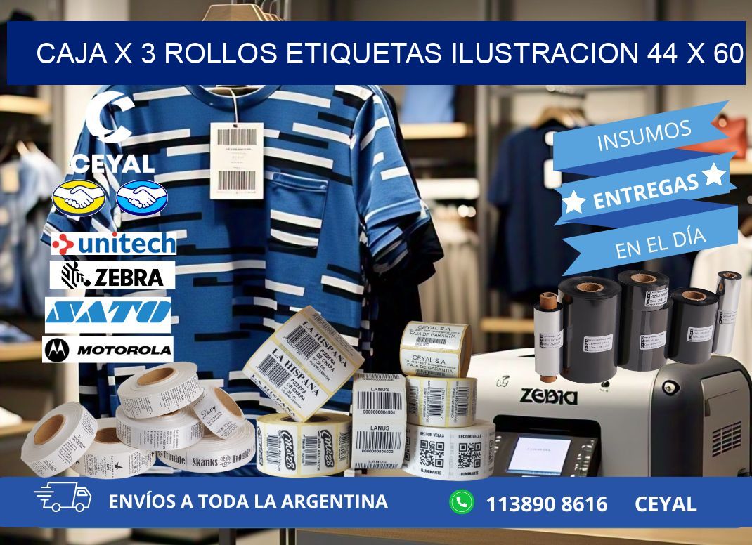 Caja X 3 Rollos Etiquetas Ilustracion 44 x 60