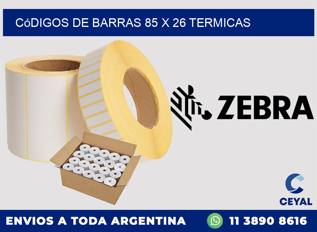 Códigos de Barras 85 x 26 termicas