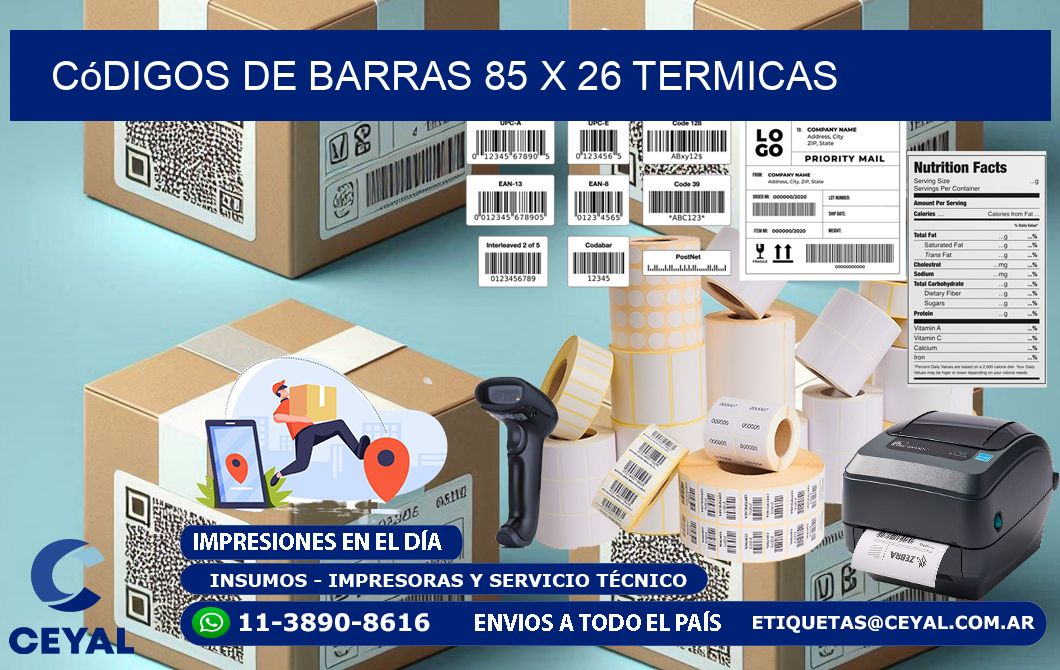 Códigos de Barras 85 x 26 termicas