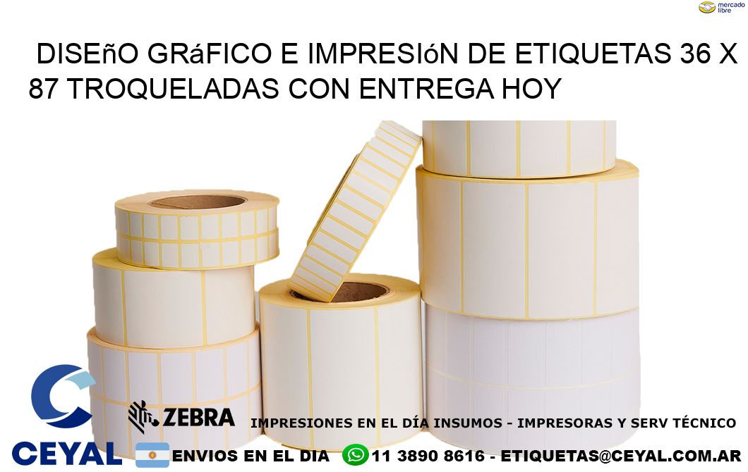 Diseño gráfico e impresión de etiquetas 36 x 87 troqueladas con entrega hoy